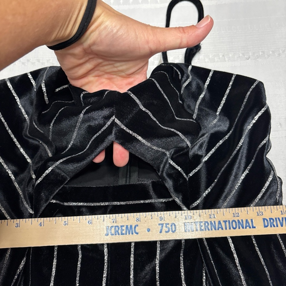 Pink Owl Black Velvet Metallic Striped Wide Leg Women's Jumpsuit-Size L - Picture 8 of 12